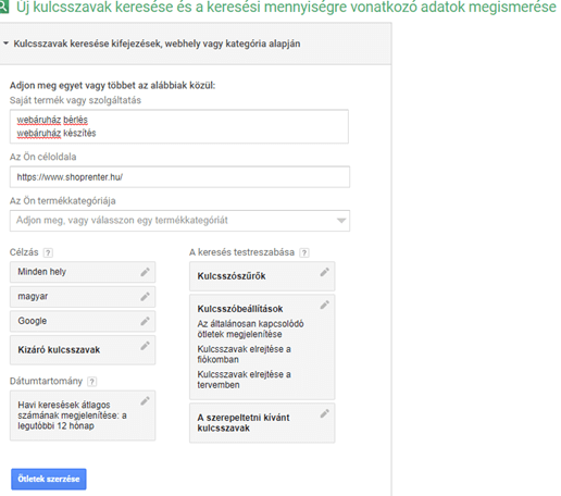 Adwords kulcsszótervező